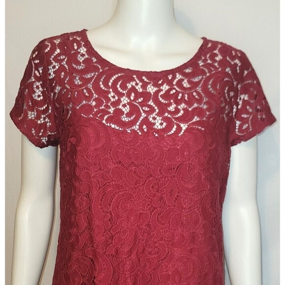 Ann Taylor LOFT Burgundy Layered Lace Shift Dress - Size 8 - Picture 5 of 12